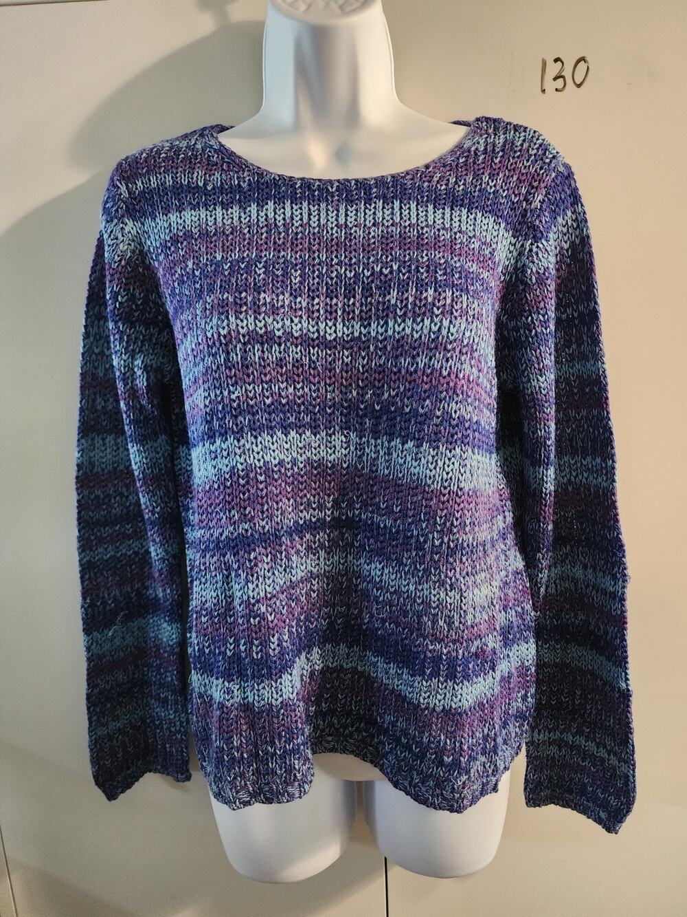 Vintage Josephine Chaus 100% Silk Blue Purple Chunky Space Dye Sweater Womens S